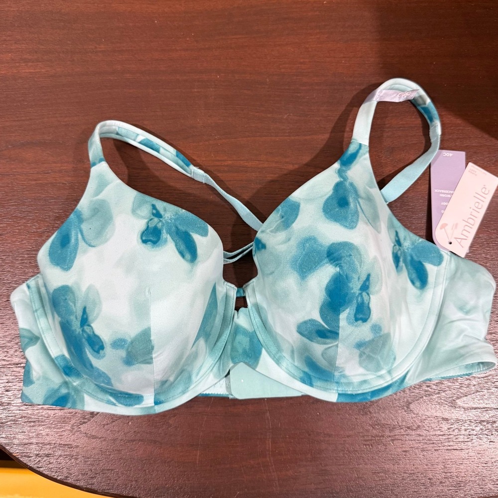 Ambrielle Super Soft Full Coverage Bra 40C Mosaic Dreams Floral Teal Convertible